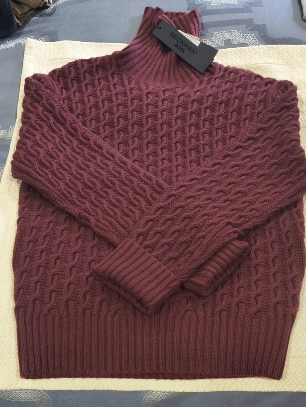 Boss x David Beckham Collection Herrero Cable Knit Turtleneck Sweater